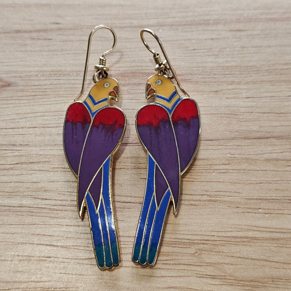 Vintage Laurel Burch Cezanne Parrot Dangle Earrings